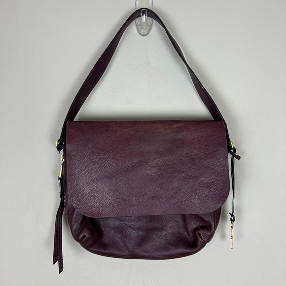 FOSSIL Maya Shoulder Bag Burgandy Leather Flap Exterior Pockets Solid Casual - Picture 1 of 16